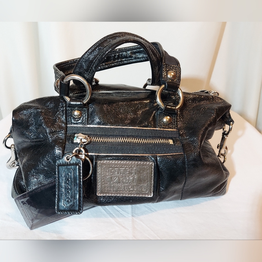 Coach Black Leather Satchel with Silver Accents
